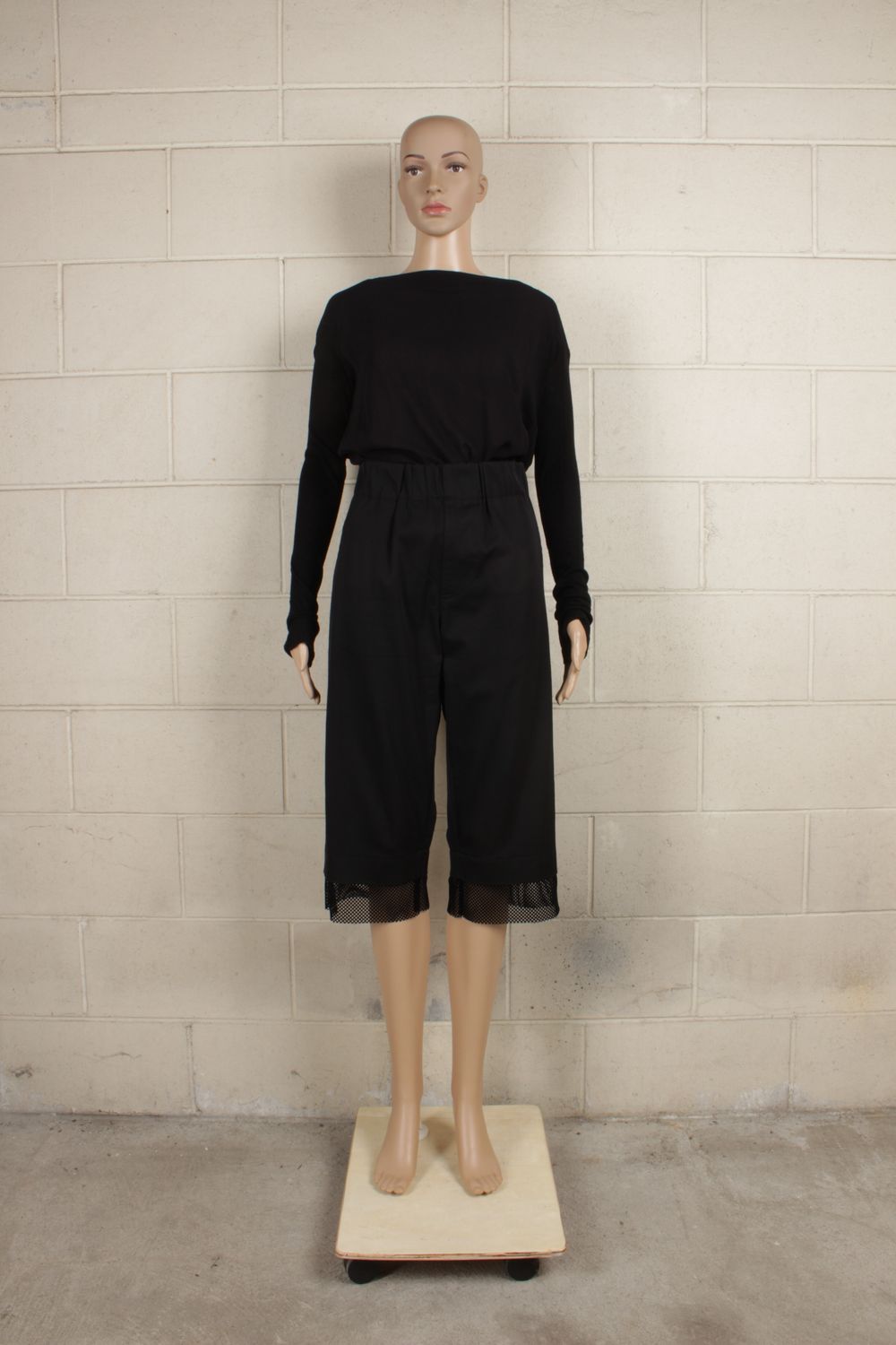 Triacetate/Cotton Twill Shorts with Mesh Hem