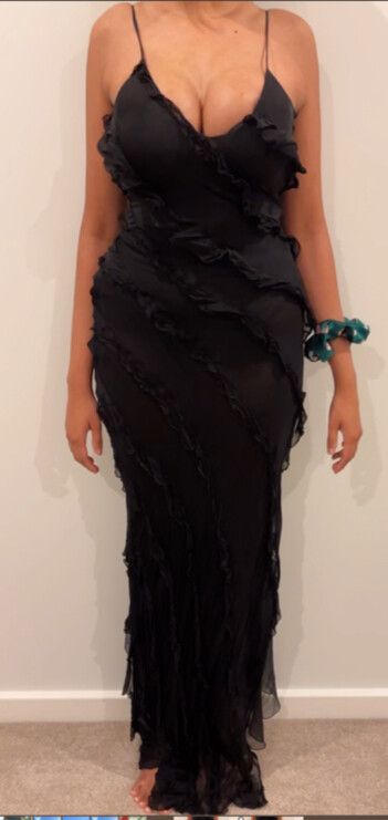 ruffle hem black dress Rat and Boa Franzisca Dress  ABC Dress Hire