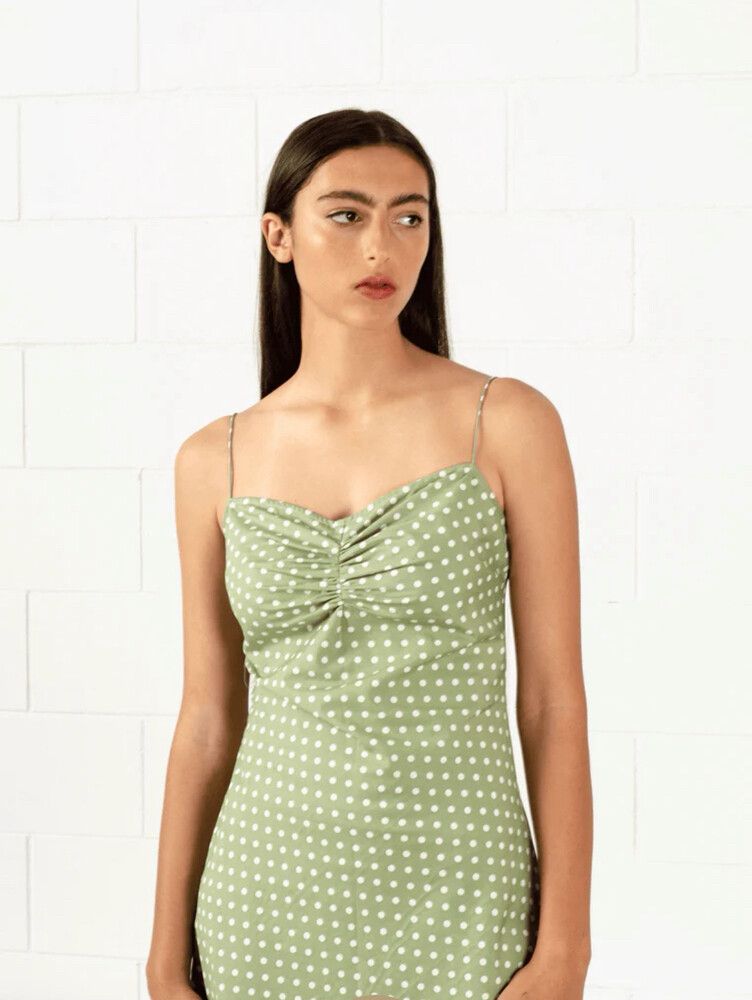 Philomena Dress | Sage Polka Dot