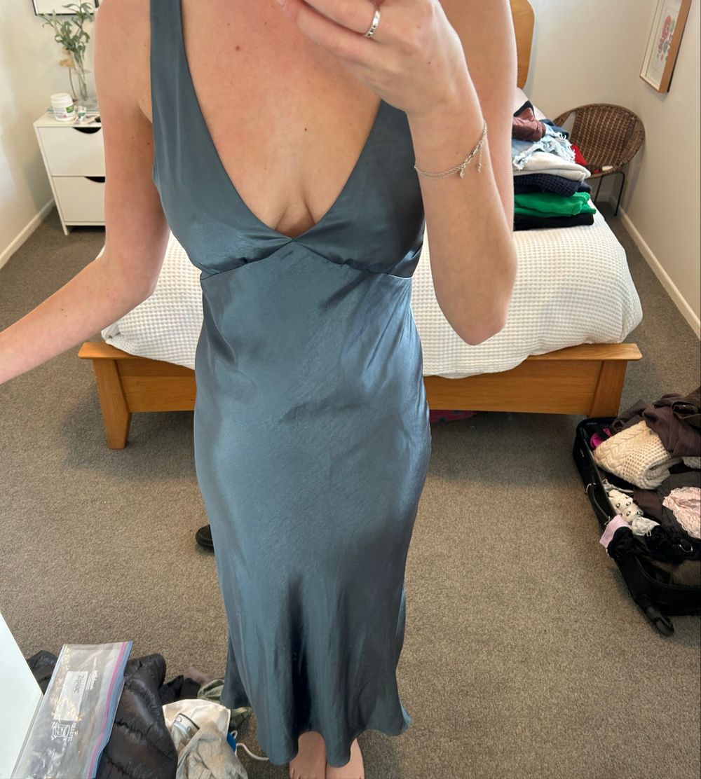 Blue Satin Midi Dress