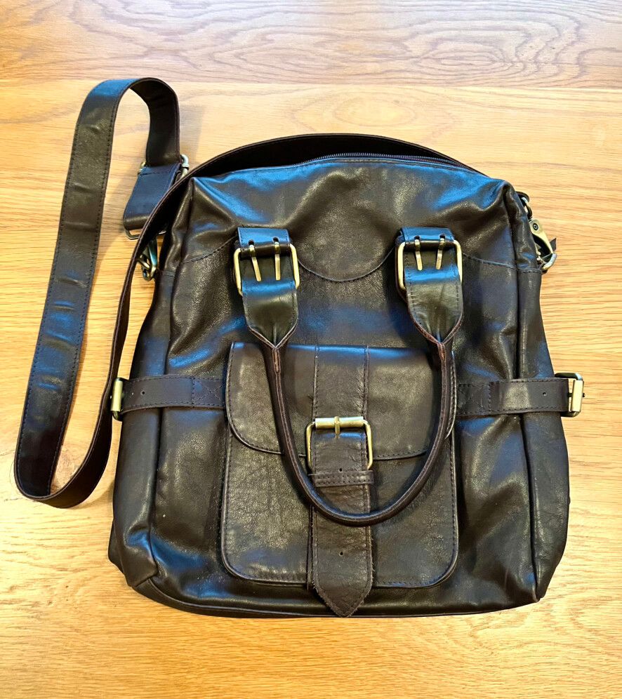 Moroccan chocolate brown leather handbag - satchel style