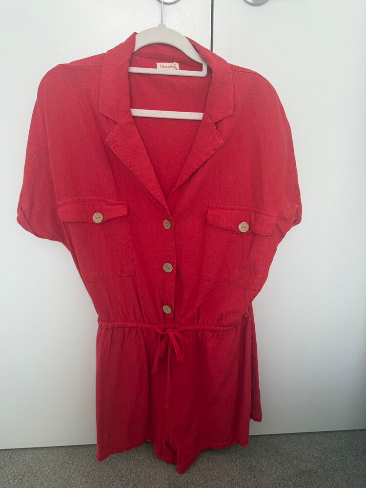Ghanda Coral Linen Blend Playsuit