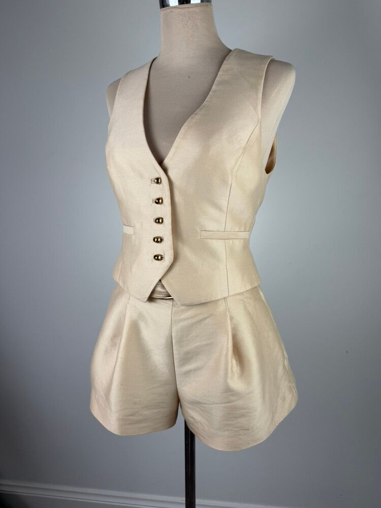 Zimmermann Macadamia Illuminate Wool-Silk Waistcoat & Tailored Short Set – Size 1 (AU 10)  Selling as Set only RRP $1500