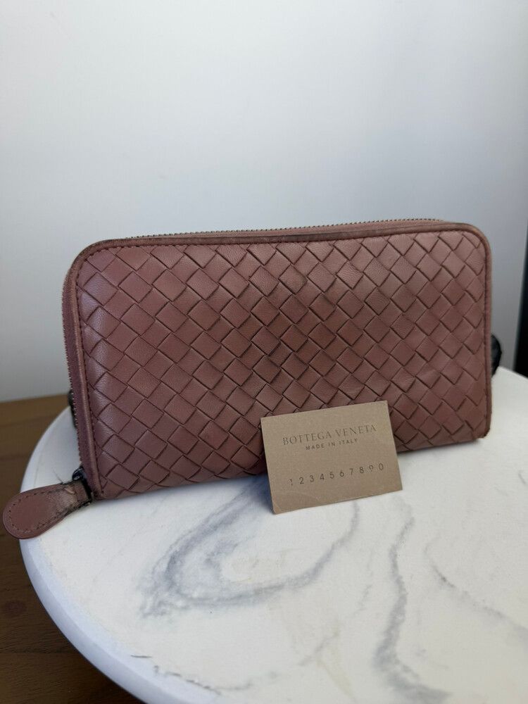 Bottega Veneta burgundy  Woven Zip Wallet