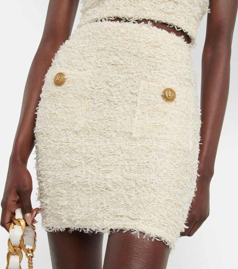 Balmain Cream Tweed Mini Skirt