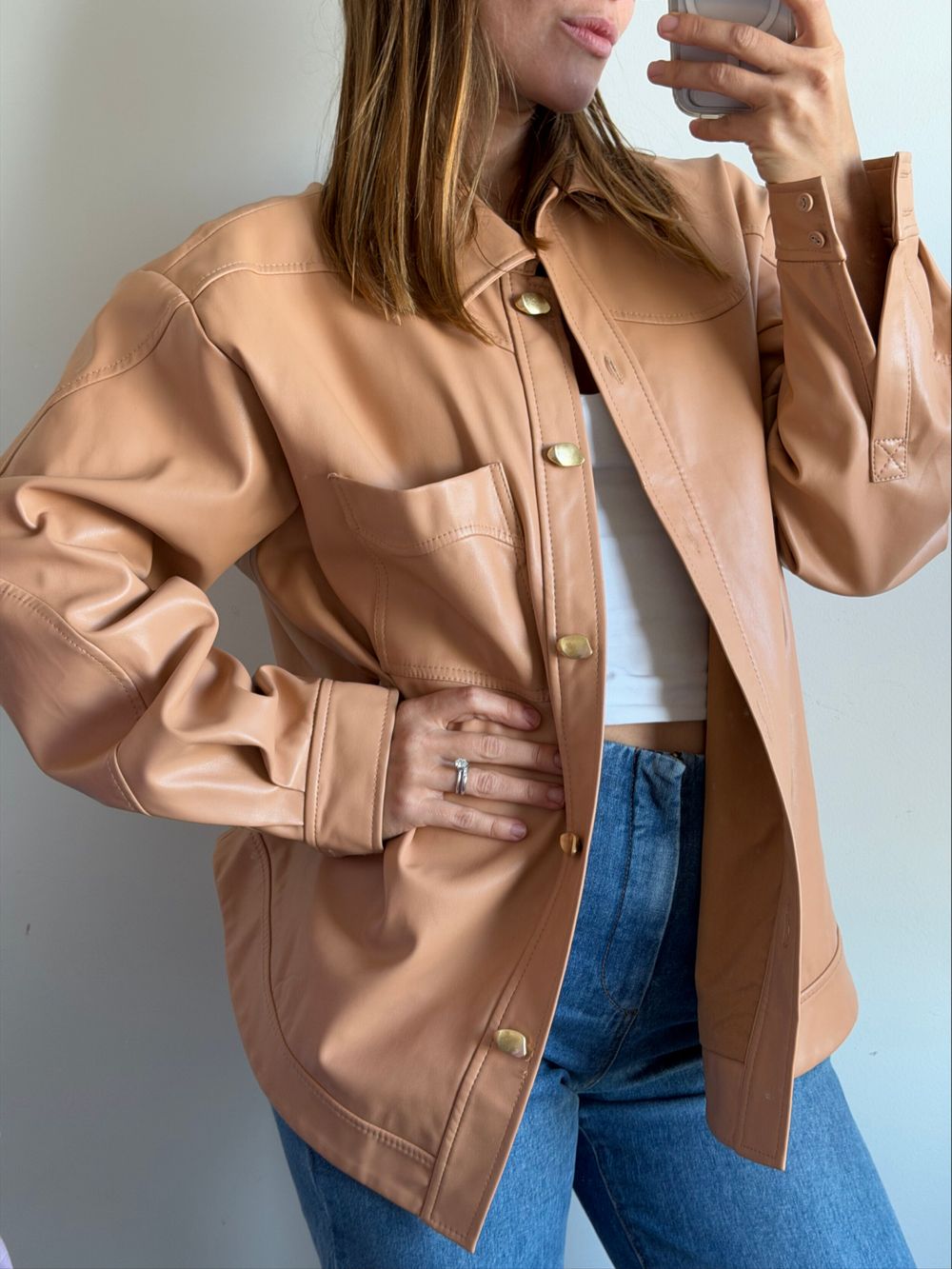 Aje. Tan Faux Leather Jacket
