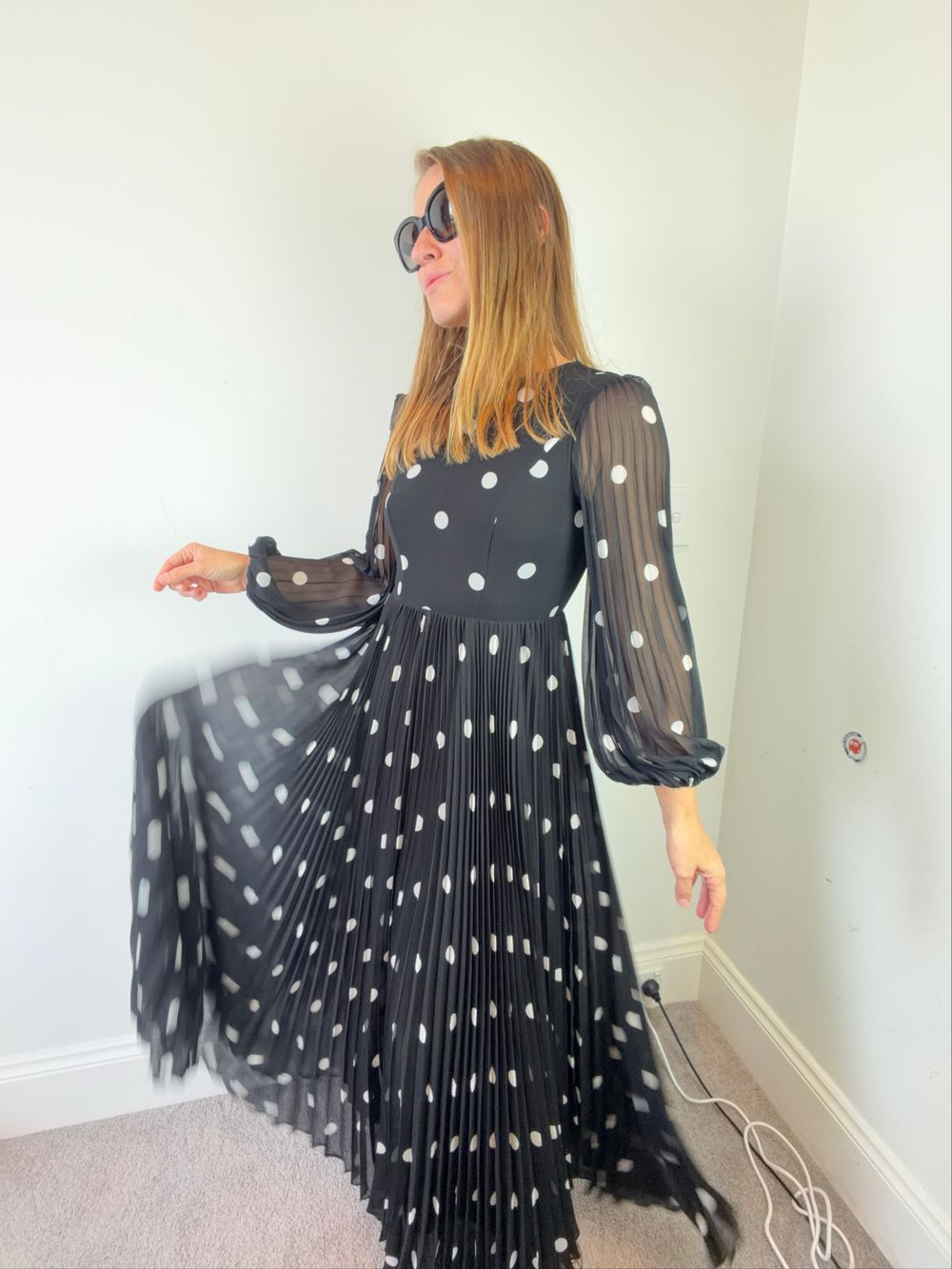 Zimmermann Black Sunray Polka Dot Pleated Dress Size 0