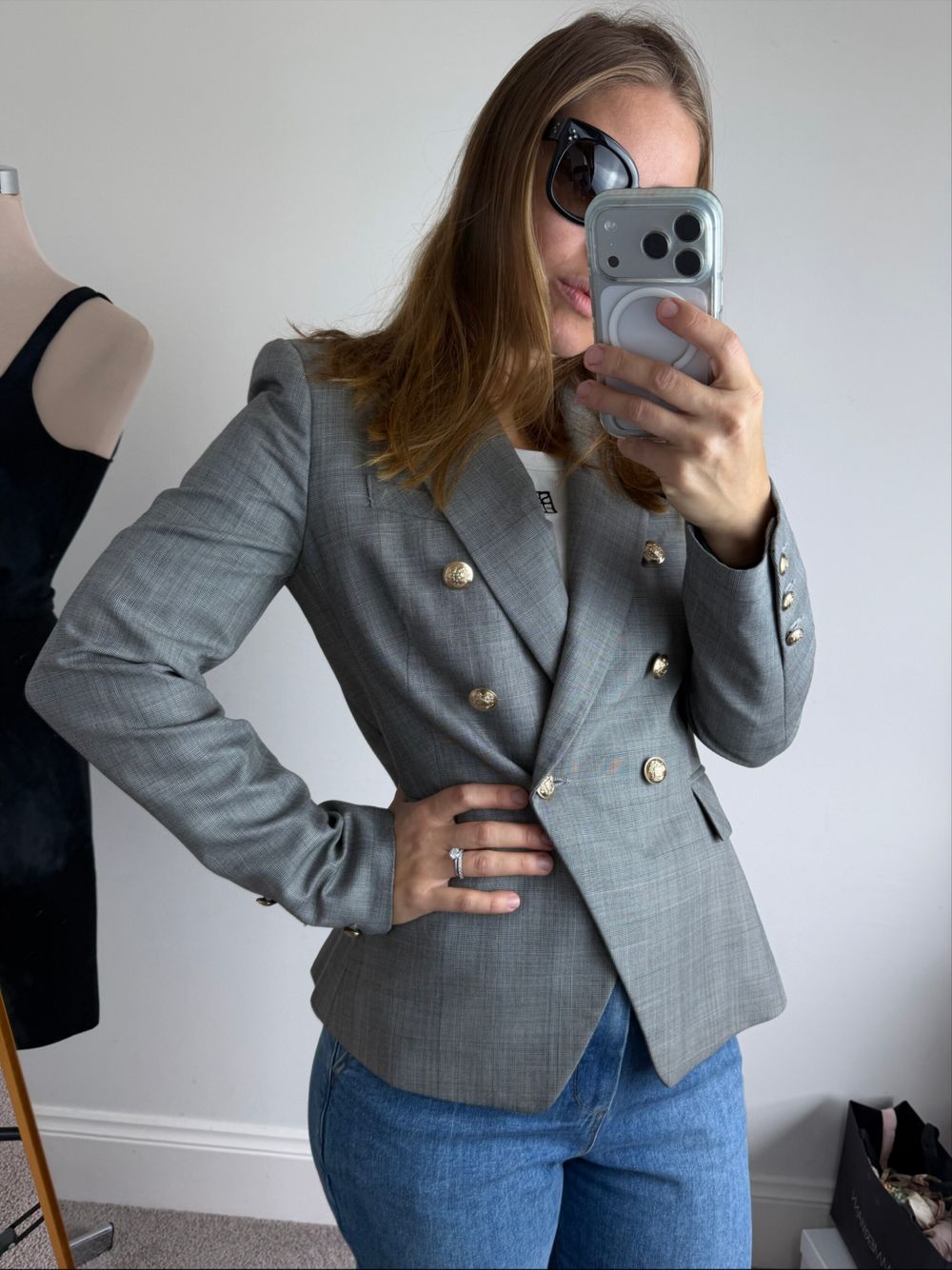 Camilla and Marc Grey Check Double Breasted Blazer