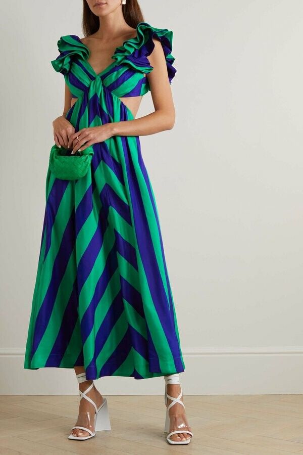 Zimmermann - BNWOT ZIMMERMANN NAVY/GREEN TIGGY FRILL DRESS - SIZE 1/10 AU/6  US (RRP $1100) on Designer Wardrobe
