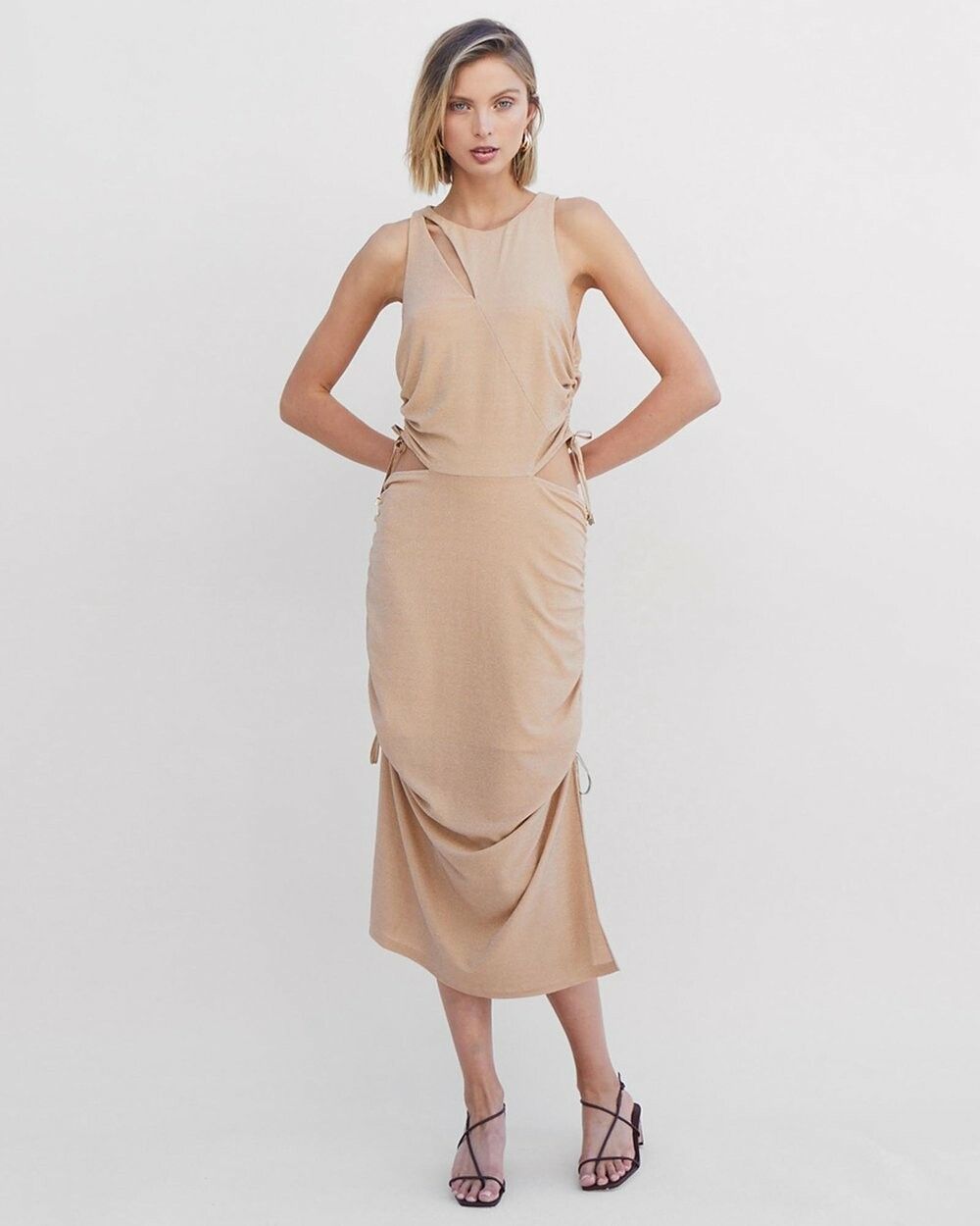 Suboo - BNWT SUBOO GOLD THE LIZ ROUCHED MIDI TANK DRESS - SIZE S (RRP $299)  on Designer Wardrobe