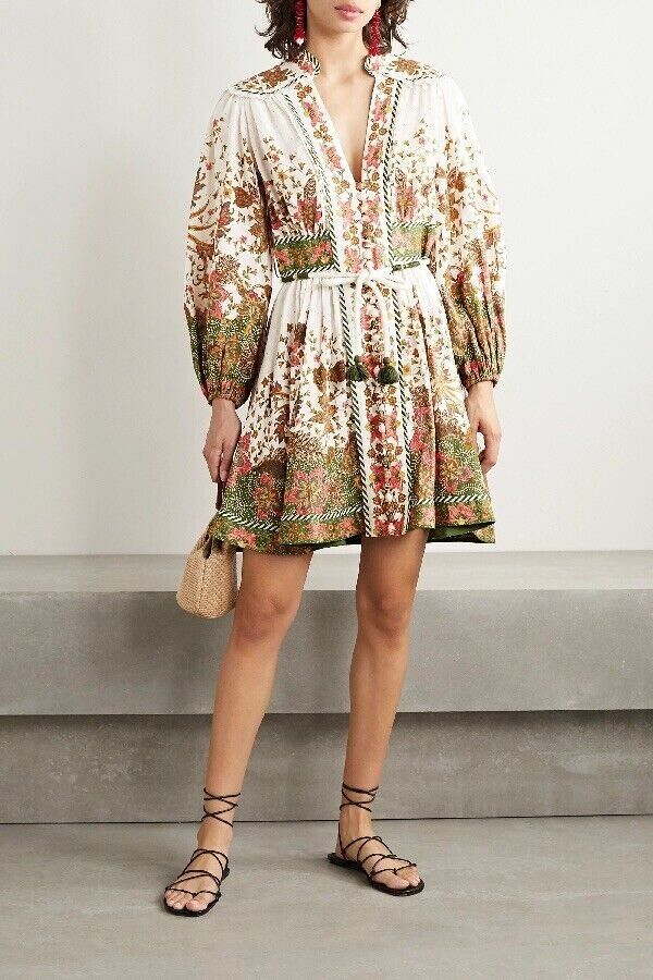 Zimmermann - BNWT ZIMMERMANN KHAKI EMPIRE BATIK SHORT DRESS - SIZE 3/14  AU/10 US (RRP $650) on Designer Wardrobe