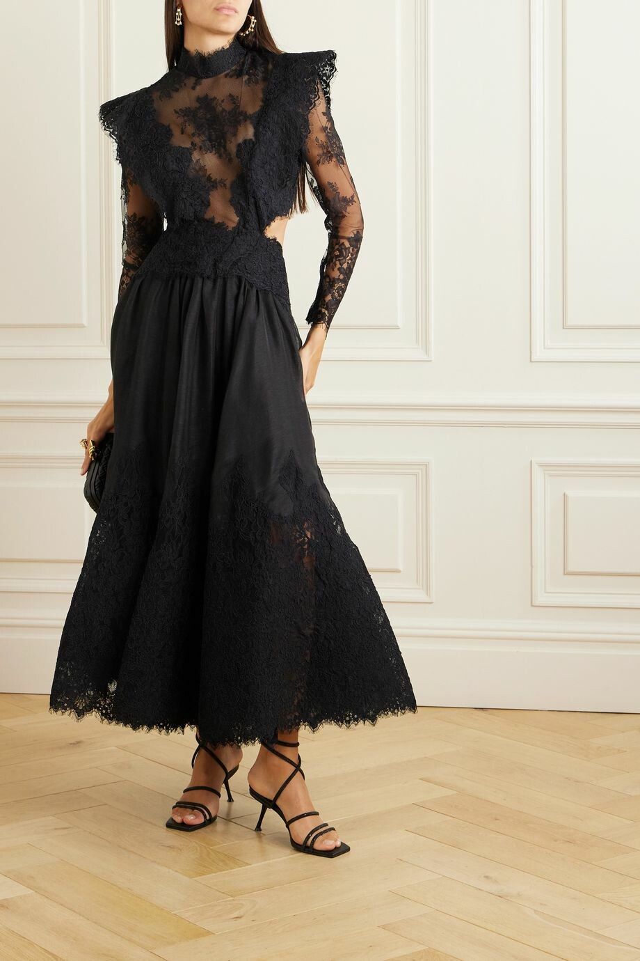knee length dresses for ladies Lace V Neck Fringe Dress - Black main image 1