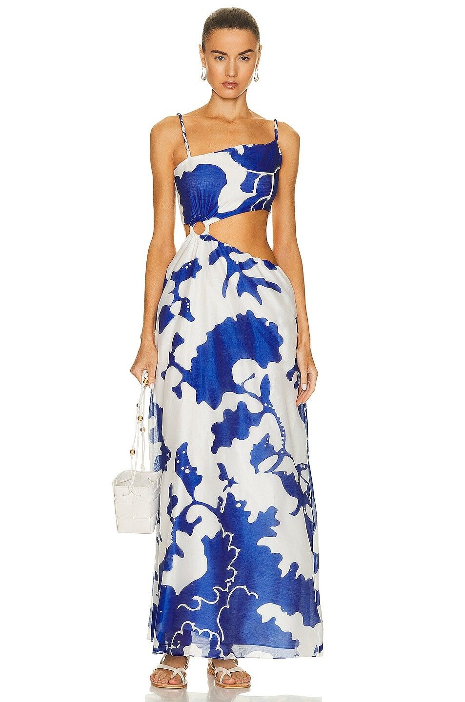 sir the label vivi asymmetrical cut out dress Sir The Label - Vivi Asymmetrical Cut Out Dress Abstract Print Blue & White