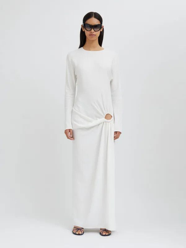Christopher Esber - BNWT Christopher Esber White Ruched Twisted Long Sleeve  Dress - Size 8 AU on Designer Wardrobe