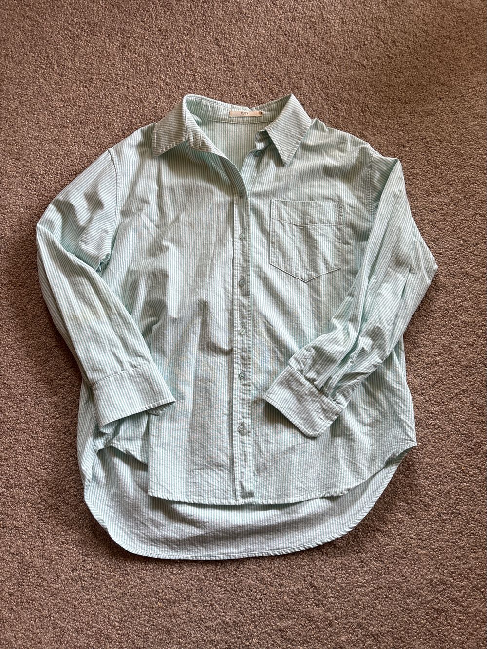 RUBY Green/Blue Stripe Button-Up