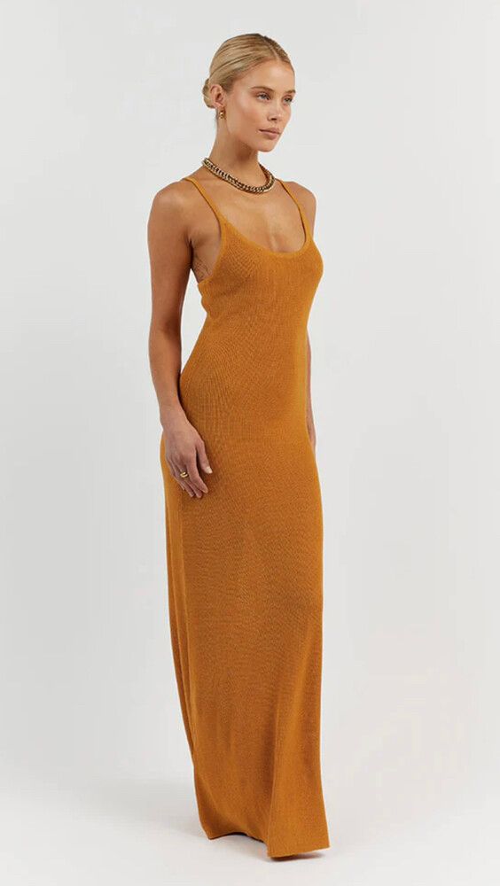 dissh orange dress As seen on @oliviacalabio wears the Nell spice linen midi dress. Online now. #DISSH