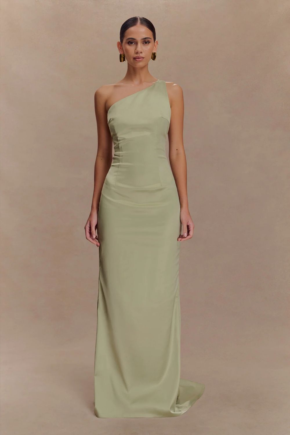 Meshki - Meshki Harper one shoulder gown (sage green) on Designer Wardrobe