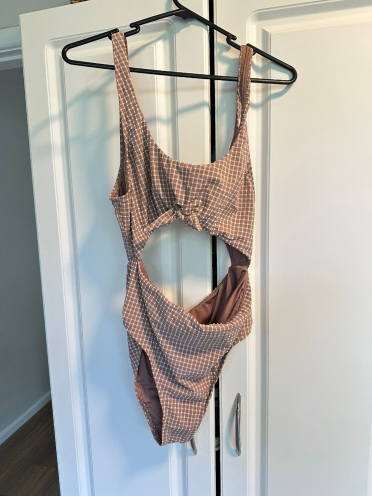 Billabong Tan Checkered One Piece Swimsuit