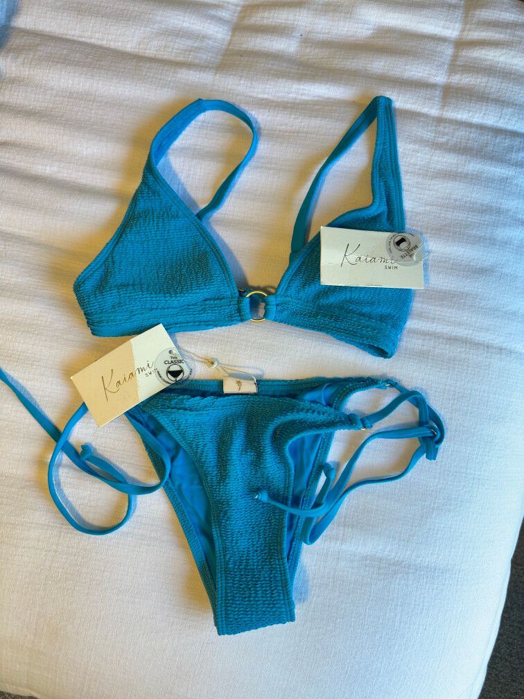 Kaiami Turquoise Textured Bikini Set
