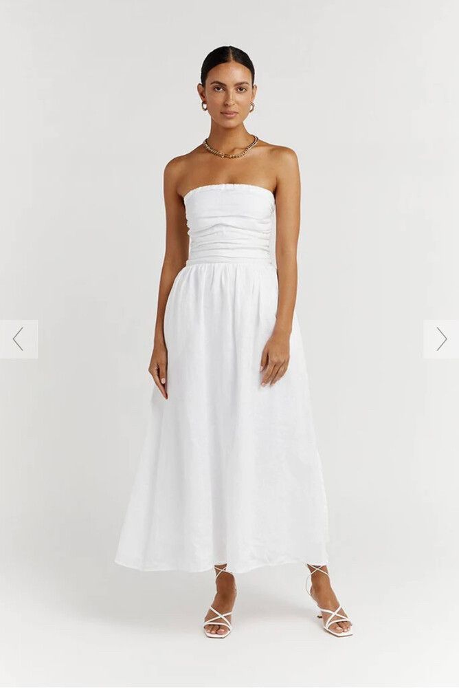 flowy maxi dress with slits Women's Just Fell Into Place Ivory Tropical Print Linen Blend Maxi Dress | Size: L