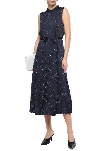 Equipment Belted Polka Dot Satin MIDI Dress