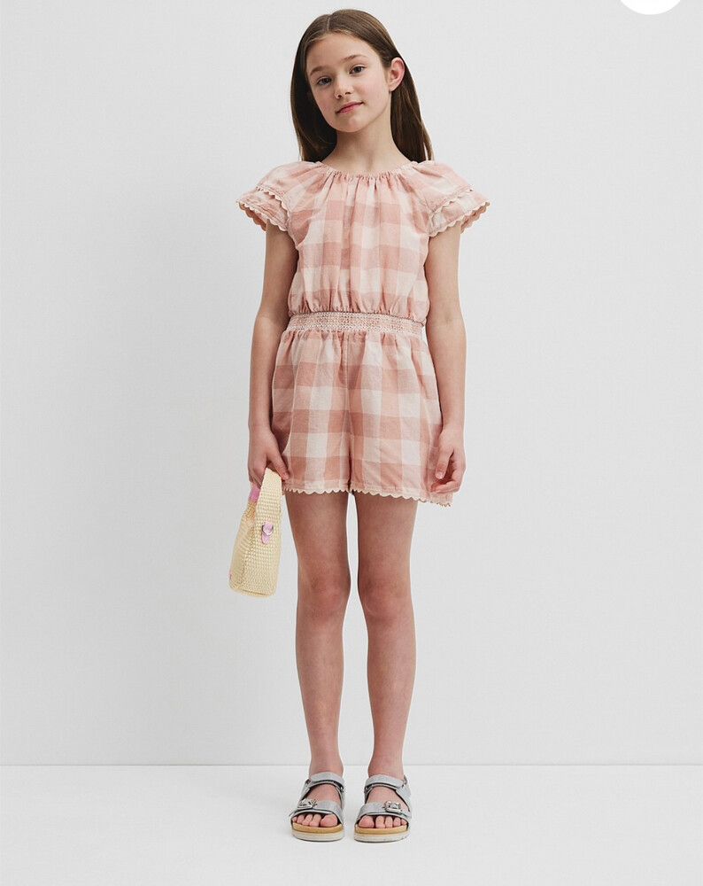 Country Road CR Girls Check Playsuit in Toast - Sz 5