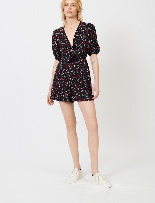 MAJE Paris Printed floral-jacquard playsuit - Sz 34 / XS