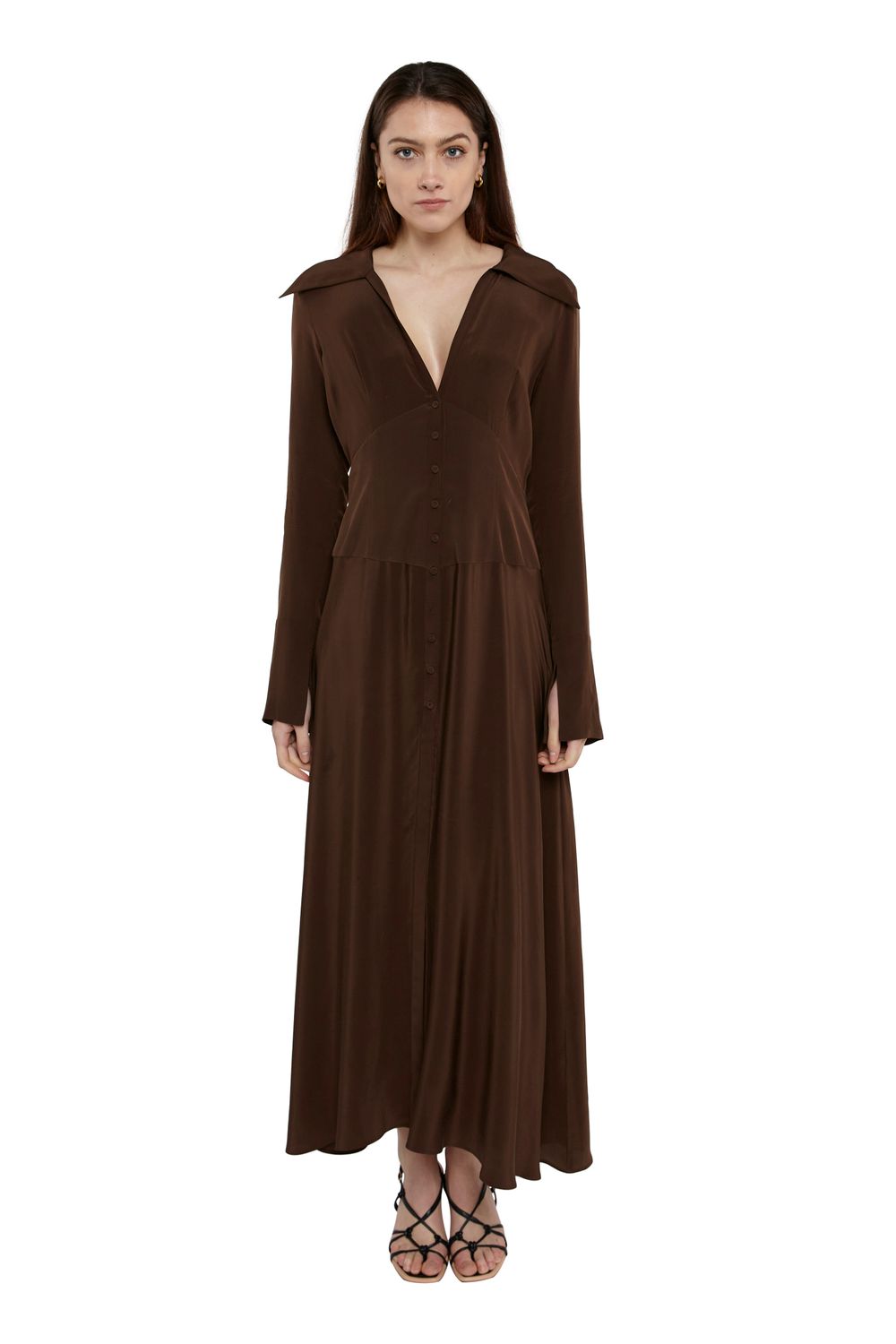 bec and bridge brown long sleeve dress Low Back Maxi Dress - TULUM lightweight gauze - Chocolate – 9seed