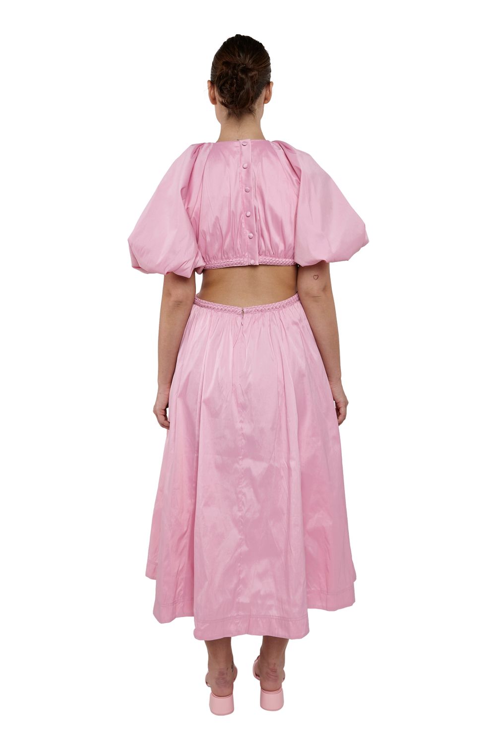 Capucine Puff Sleeve Midi Dress | Bon Bon Pink