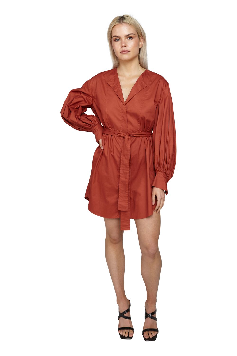 Balloon Sleeve Shirt Dress_BDHL6151