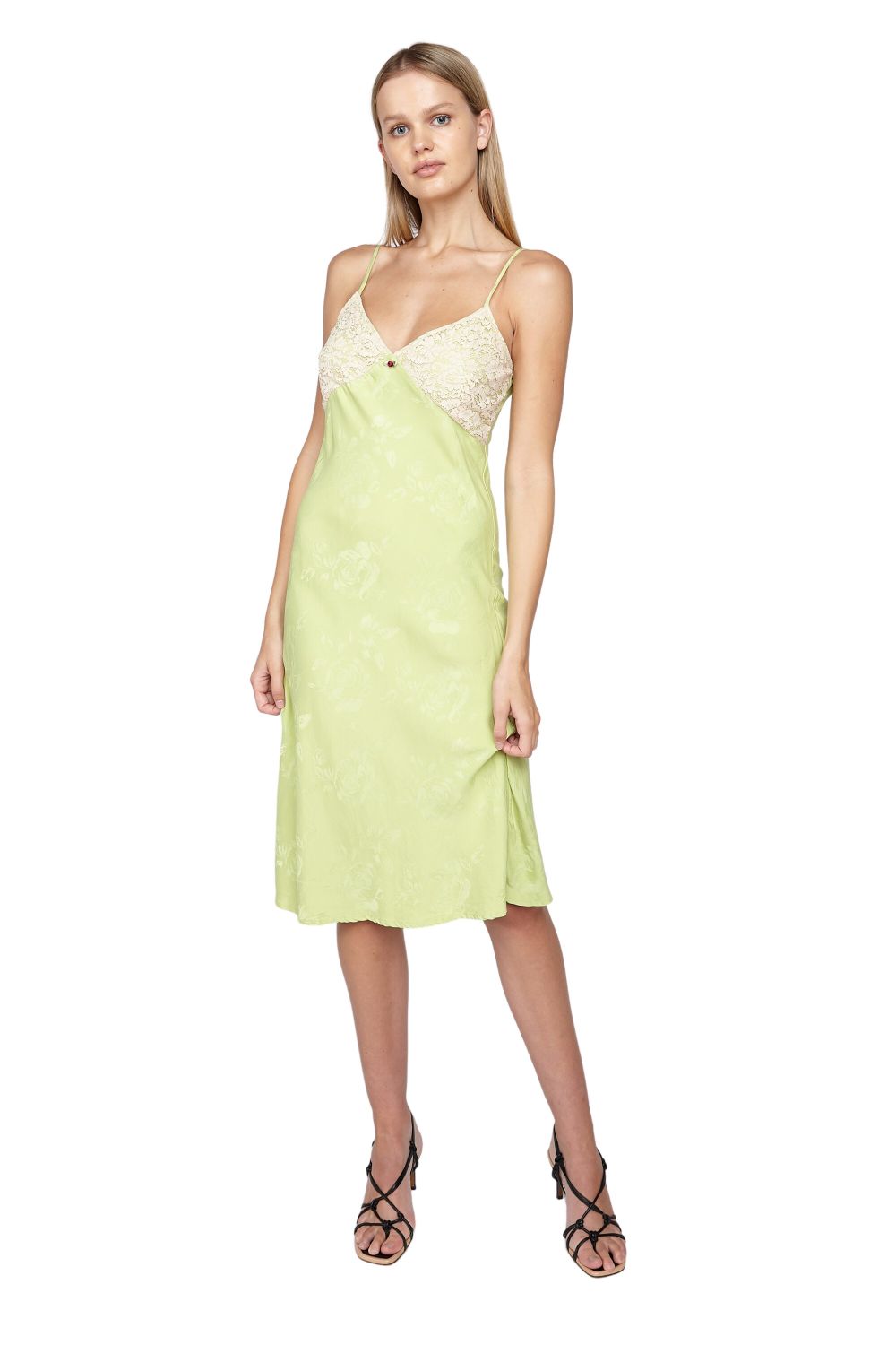 rouje dress green Rouje - DESIREE Dress - Cotton - Fitted almond textured Cotton blend Dress - Vert main image 1