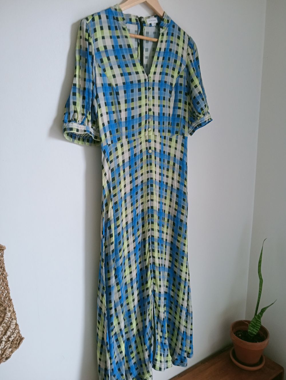 Jigsaw - Jigsaw Blue Green Check Maxi Dress / 10 on Designer Wardrobe