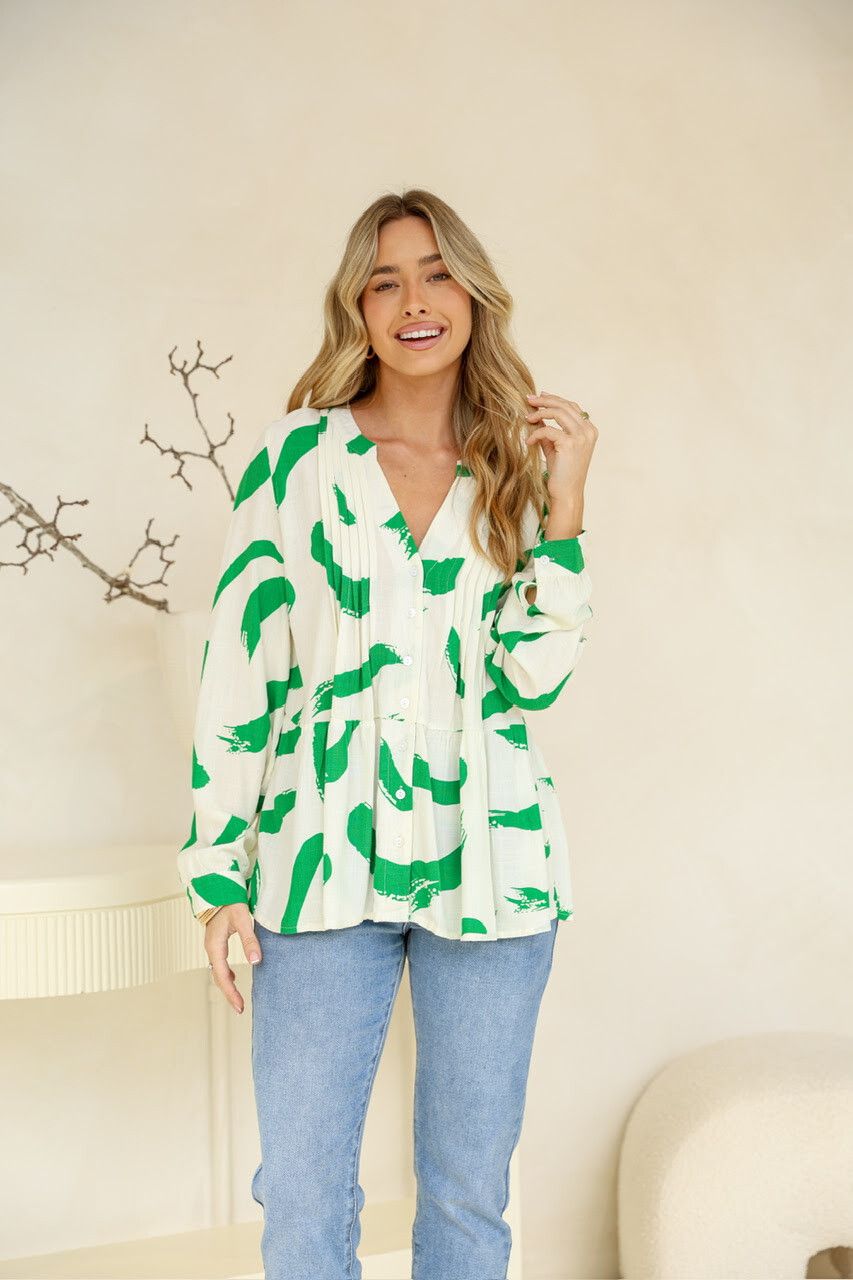 Grace&co. Green & White Top