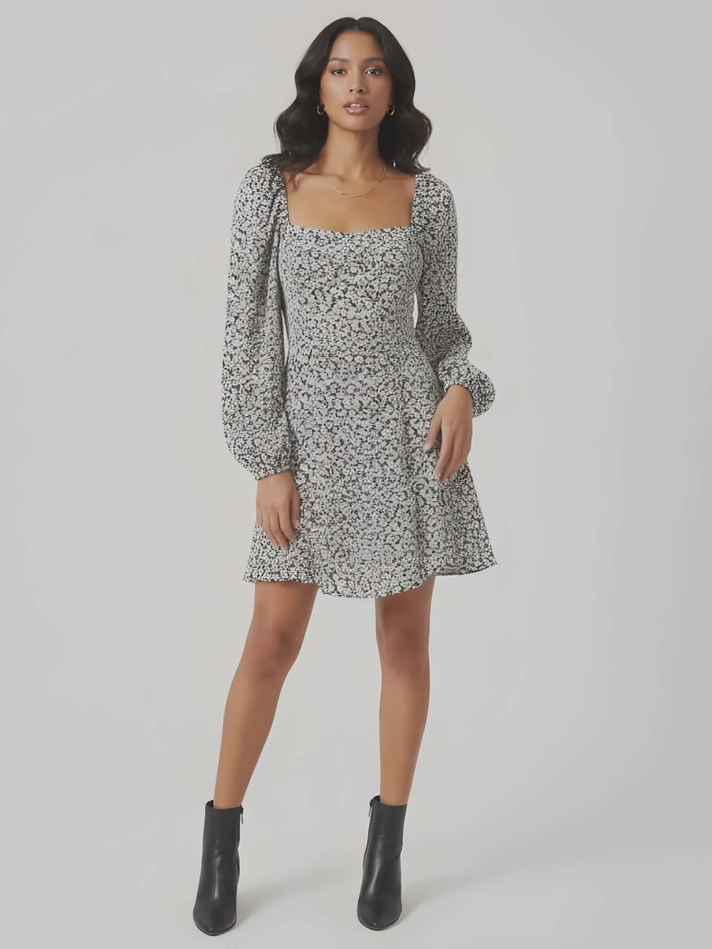 Black & White Floral Long Sleeve Dress