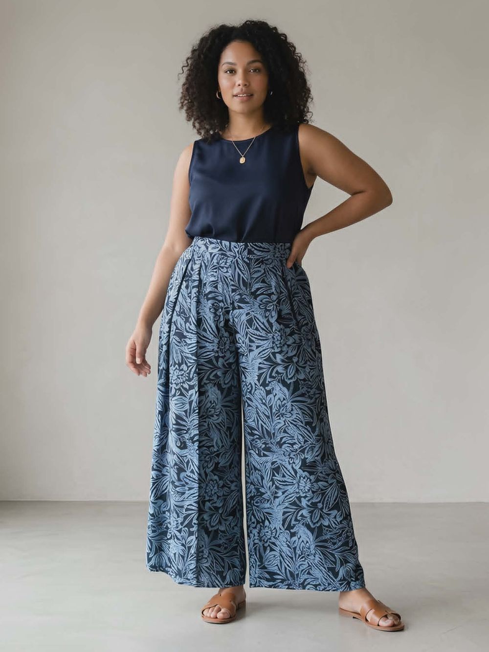 Blue Floral Wide Leg Pants