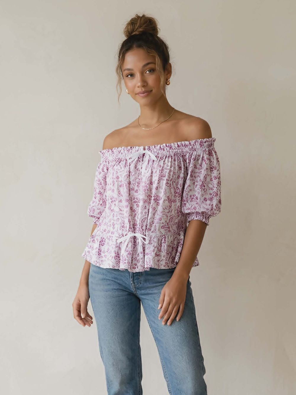 Queen The Label Pink Floral Off-Shoulder Top