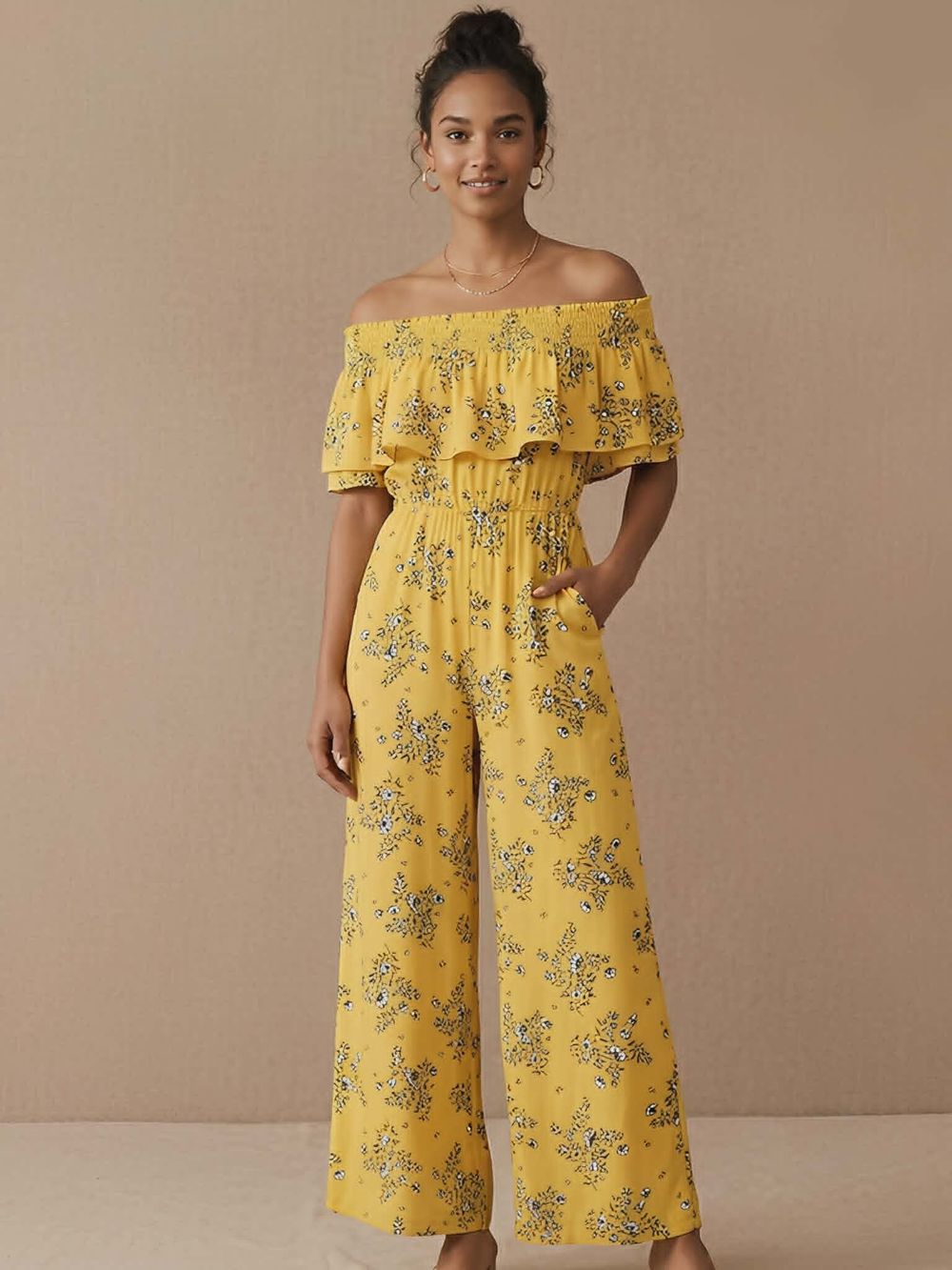 Seed Heritage Yellow Floral Off-Shoulder Playsuit