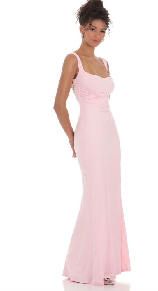 Lucy in the Sky - Back Sequin Butterfly Maxi Dress in Pink on Designer Wardrobe Lucy in the Sky - Back Sequin Butterfly Maxi Dress in Pink on Designer Wardrobe