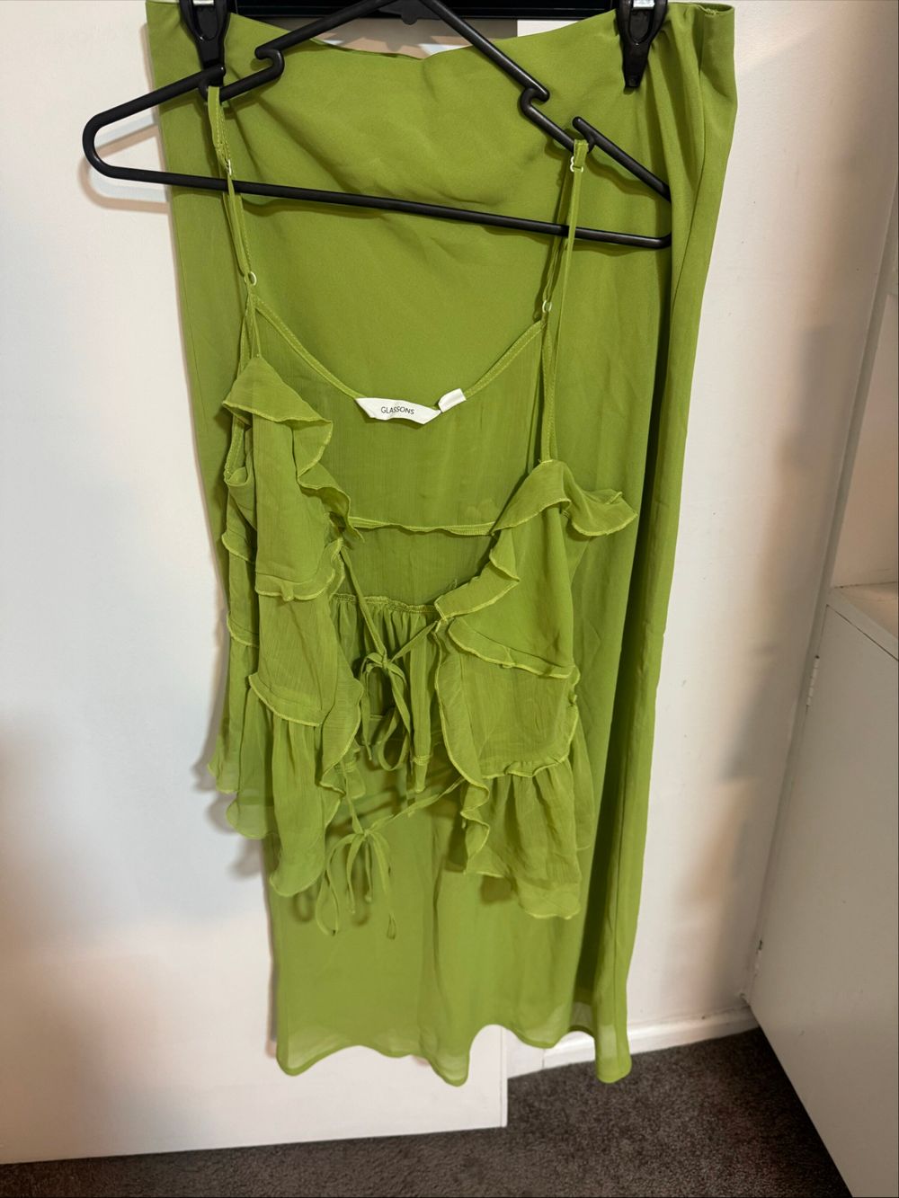 Glassons Green Ruffle Cami Top And Midi Skirt Set
