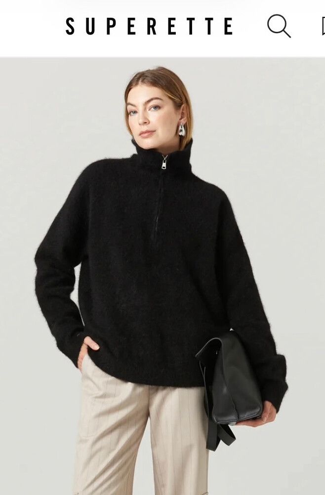 SUPERETTE MANNING FUNNEL NECK ZIP BLACK JUMPER