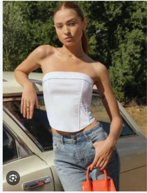 GLASSONS White strapless Bustier Corset (boned) side zip Sz 8 Exc NEW Cond