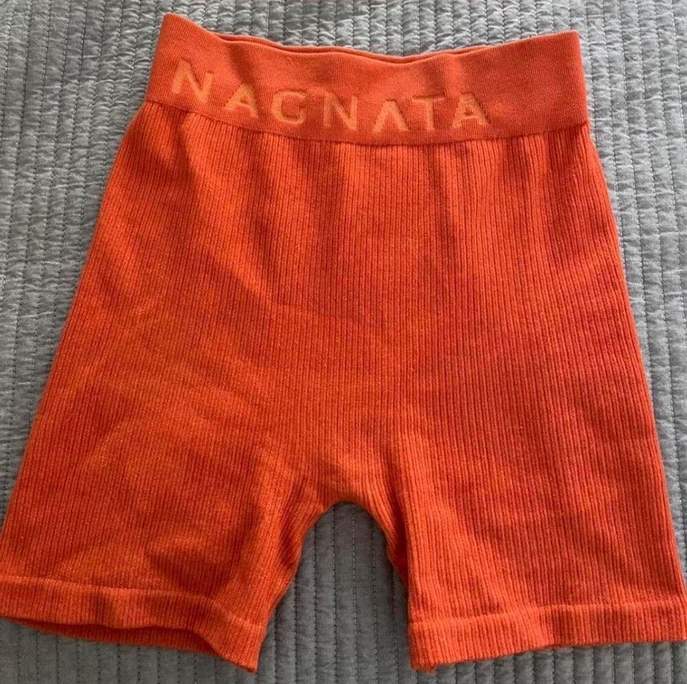 Nagnata Orange Ribbed Knit Shorts