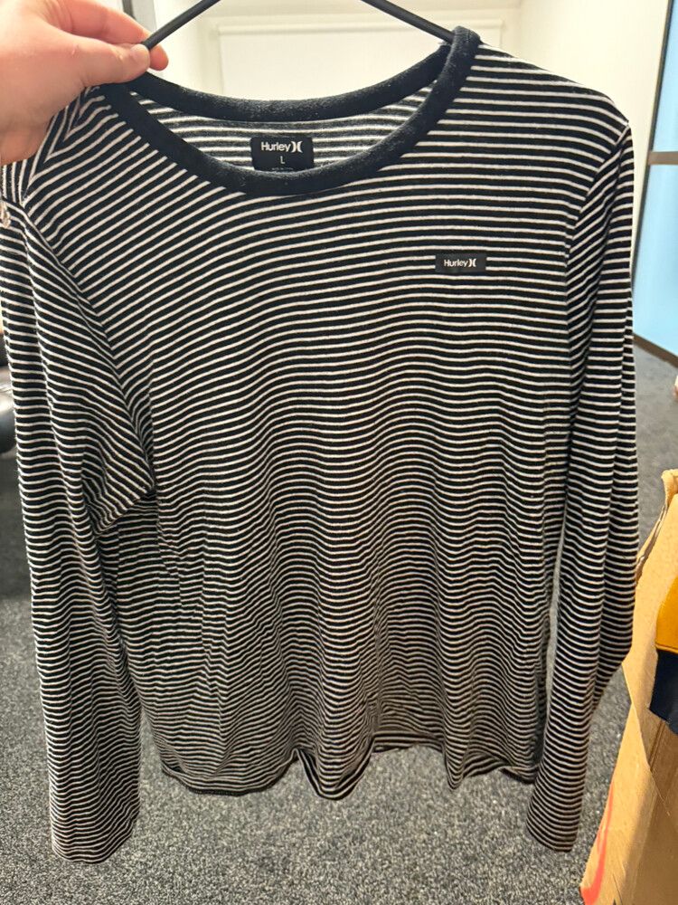 Hurley Black and White Striped Long Sleeve Top