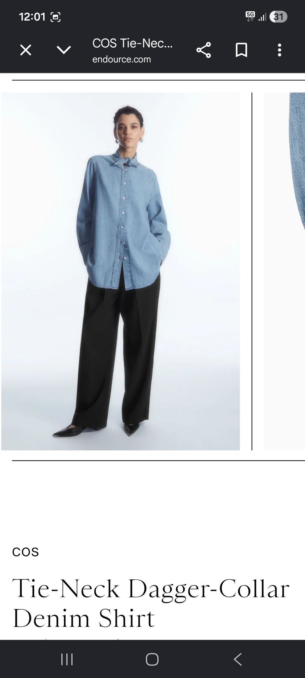 COS Blue Tie-Neck Denim Shirt