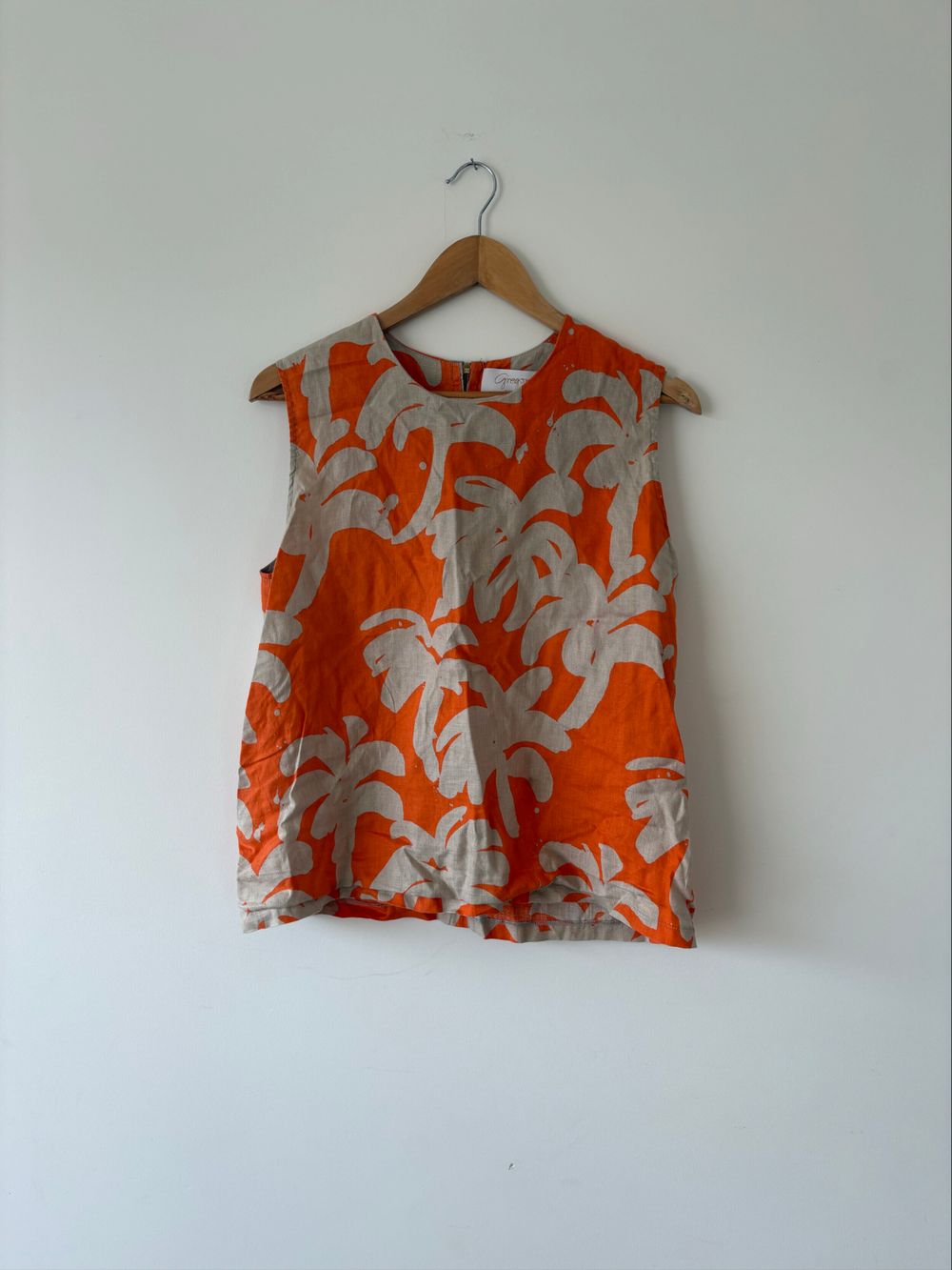 Gregory Orange And Beige Linen Top