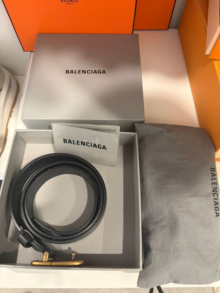 Balenciaga Black Leather Belt With Gold Buckle