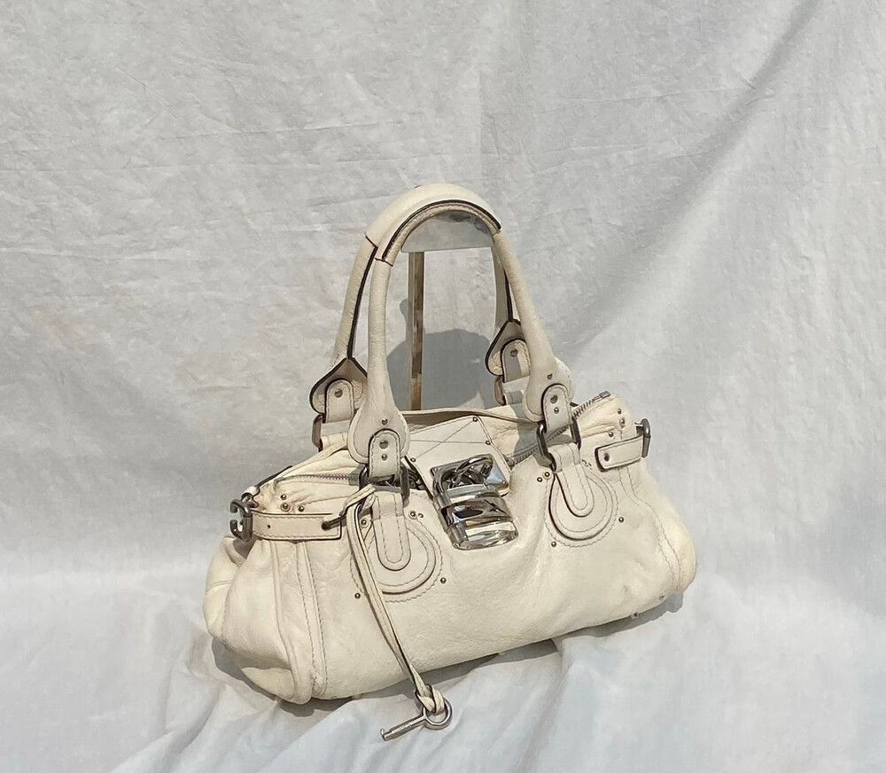 chloe paddington bag white Paddington CHLOE white grained leather bag