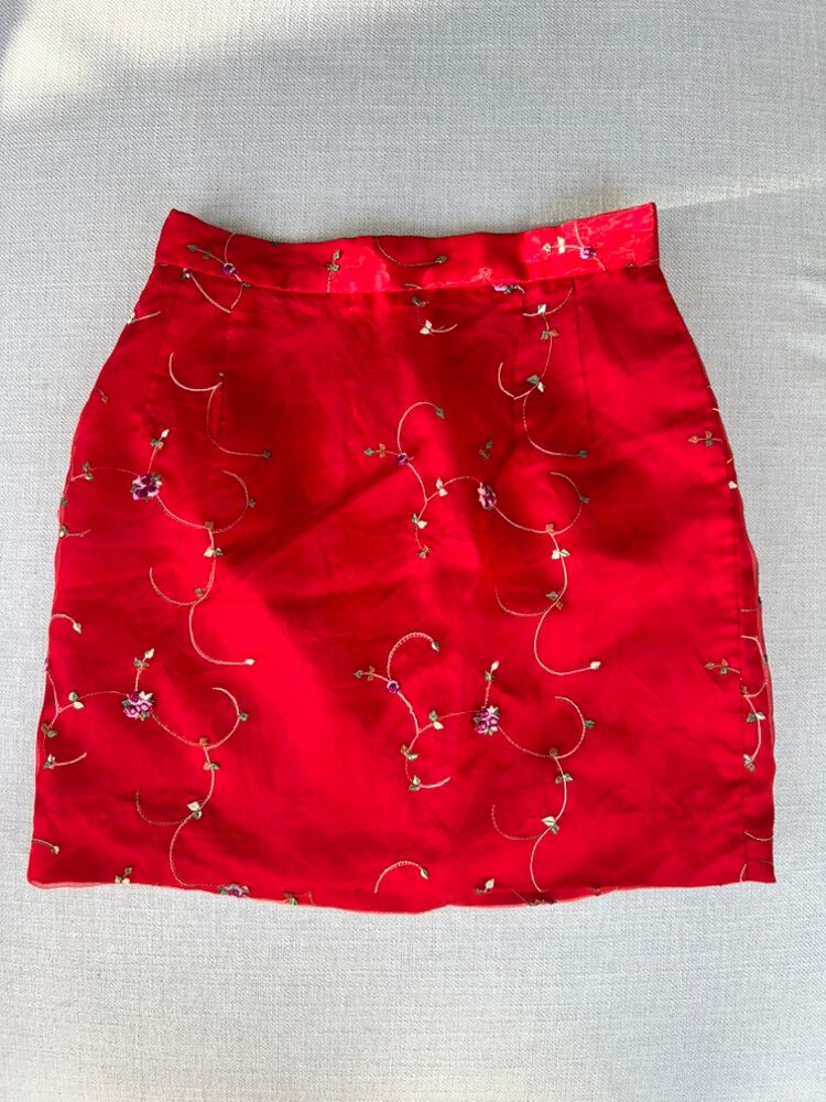 Vintage Red Floral Skirt