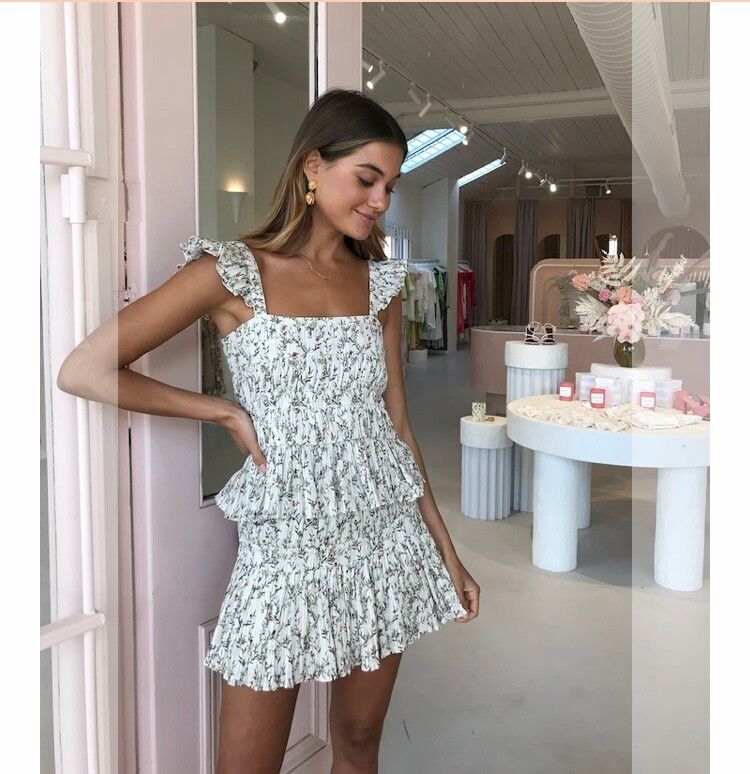 sir alba mini dress Sir The Label Alba Leaf Printed Mini Dress Cotton Size 0 XS
