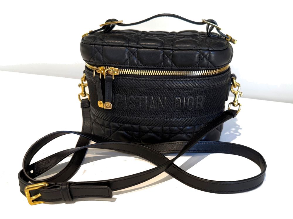 Christian Dior Travel Vanity Case / Bag - Black Lambskin Cannage
